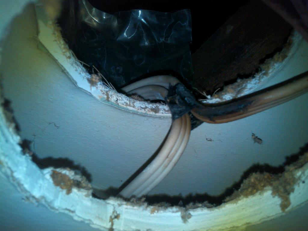 Downlight electrical cabling burned